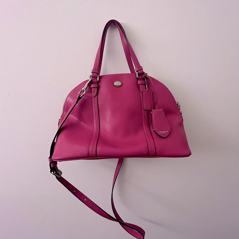 New Coach Peyton Leather Cora Domed Satchel Pink Purse Spring Summer Barbie